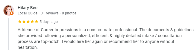 5-Star Google Review Career Impressions
